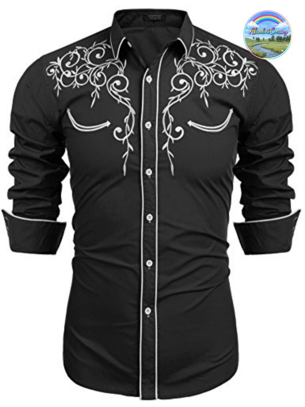 Western Cowboy Shirt Long Sleeve Embroidered Slim Fit Button Down